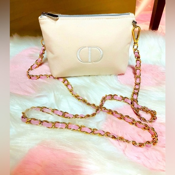 🔥NWOT CHRISTIAN DIORS COSMETIC BAG PINK CHAIN CROSSBODY BAG - Picture 7 of 10